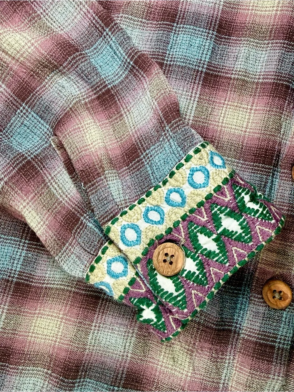 Soft Surroundings Velvet Burnout Floral Plaid Shirt Small